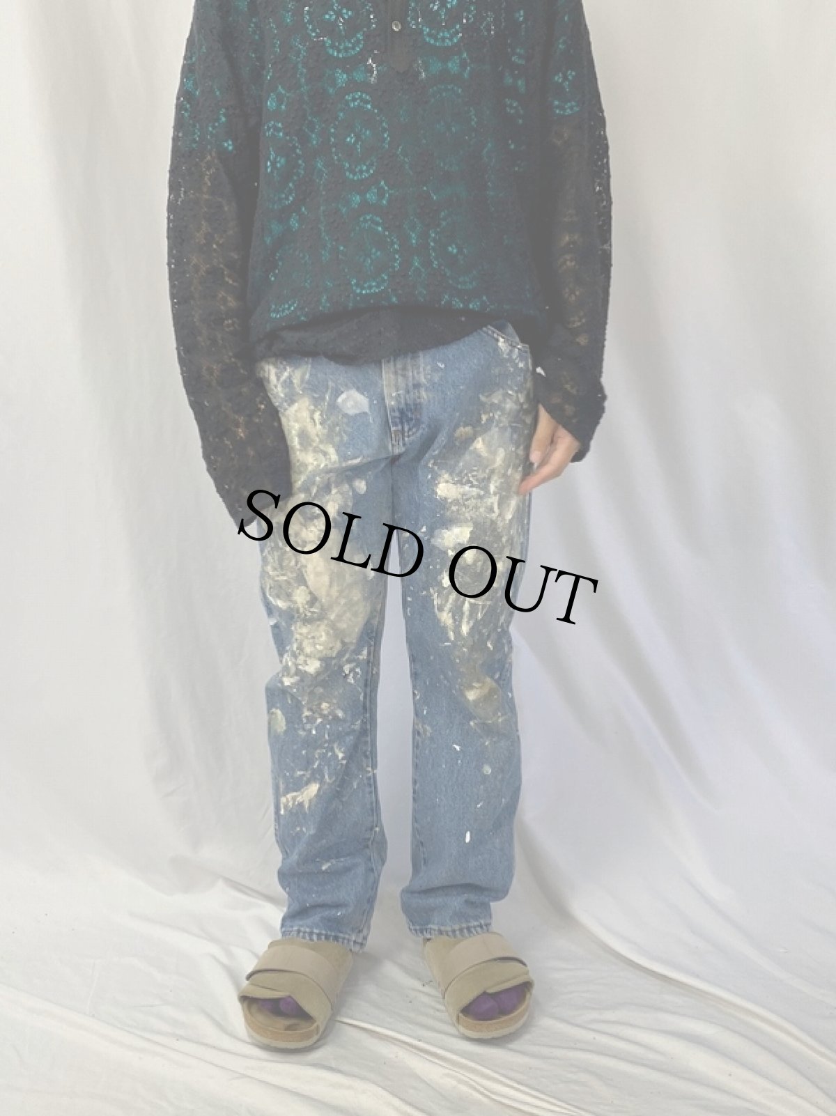 画像2: RUSTLER ペンキペイントデニムパンツ W34 (2)