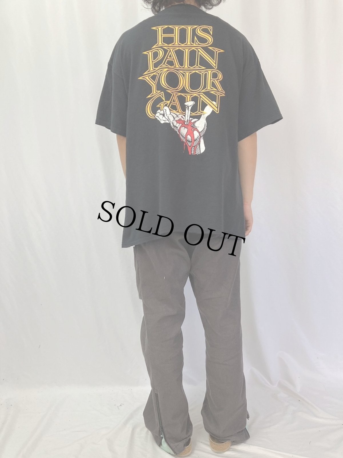 画像5: LORD'S GYM "HIS PAIN YOUR GAIN" ジーザスプリントパロディTシャツ BLACK (5)