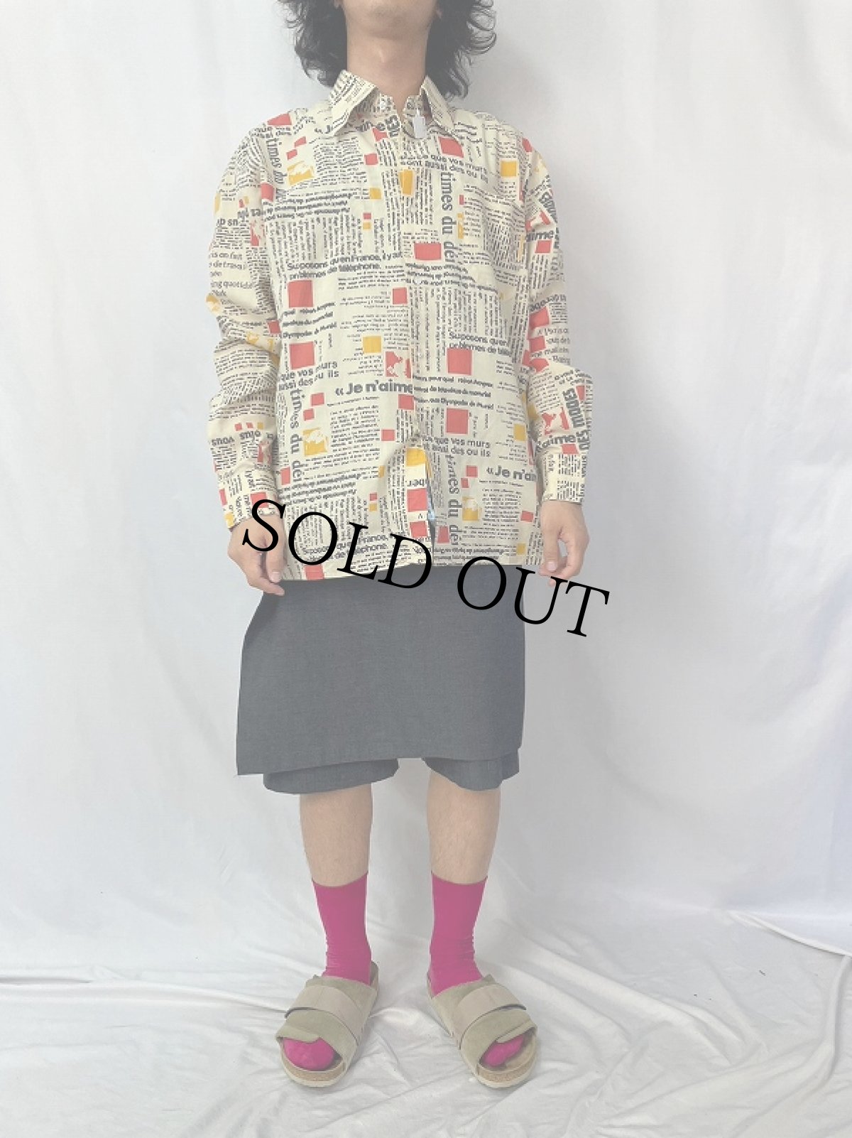 画像2: 70's EURO ニュースペーパープリントコットンシャツ 43 (2)