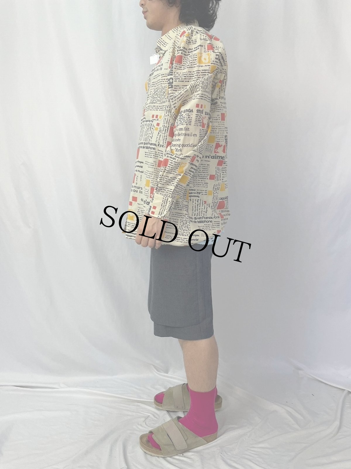 画像3: 70's EURO ニュースペーパープリントコットンシャツ 43 (3)