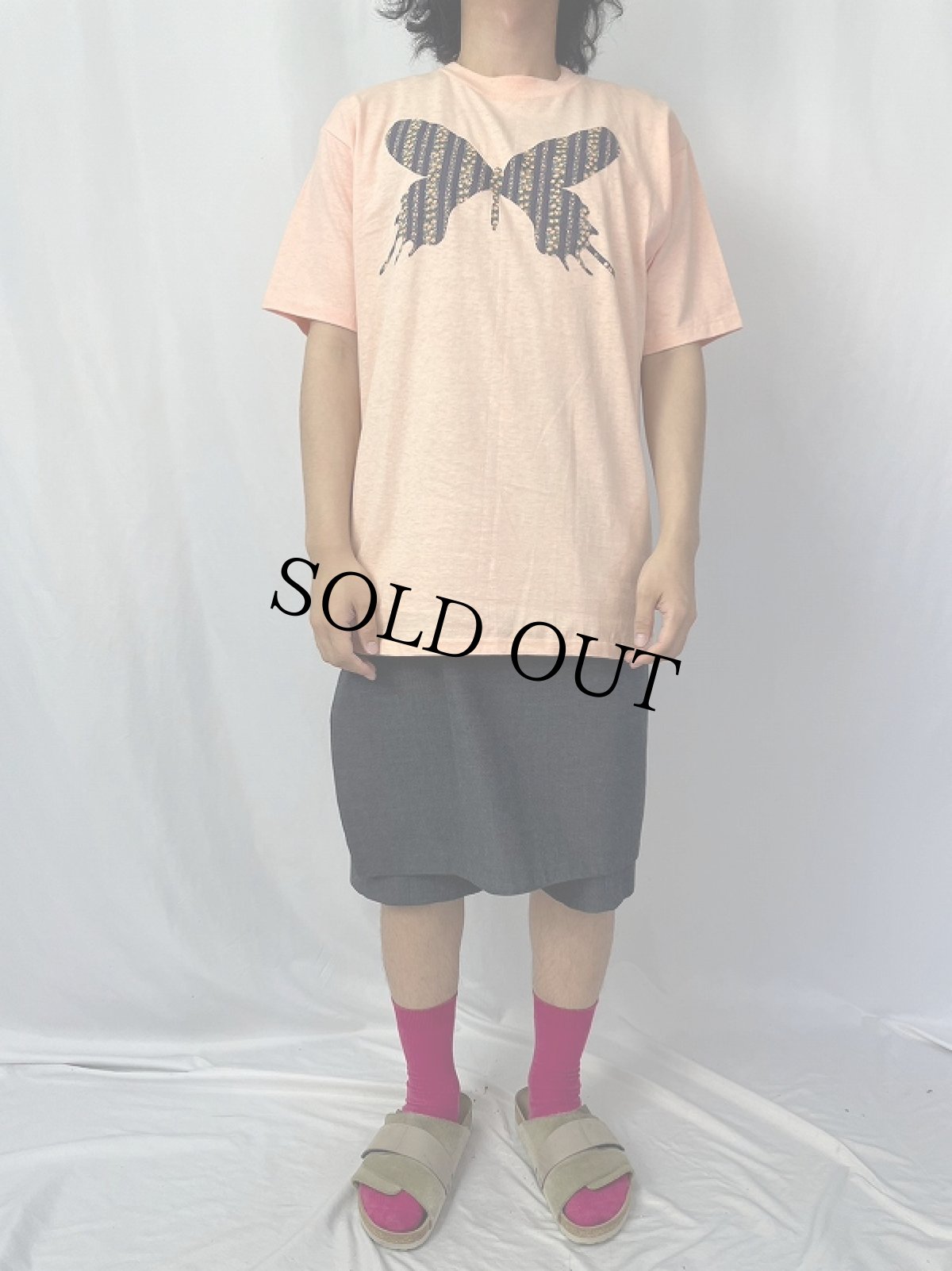 画像2: 90's JANSPORT USA製 蝶×花 アートプリントTシャツ L (2)