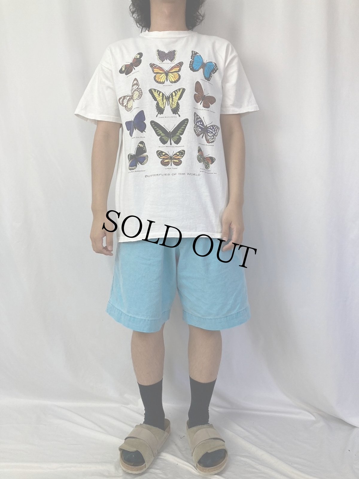 画像2: 90's LIBERTY GRAPHICS USA製 バタフライプリントTシャツ L (2)