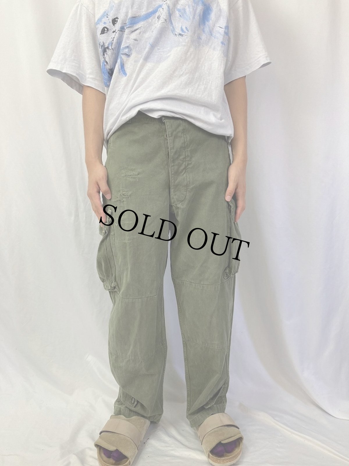 画像2: 60's FRENCH ARMY M-47後期 ヘリンボーンツイル カーゴパンツ W34 (2)