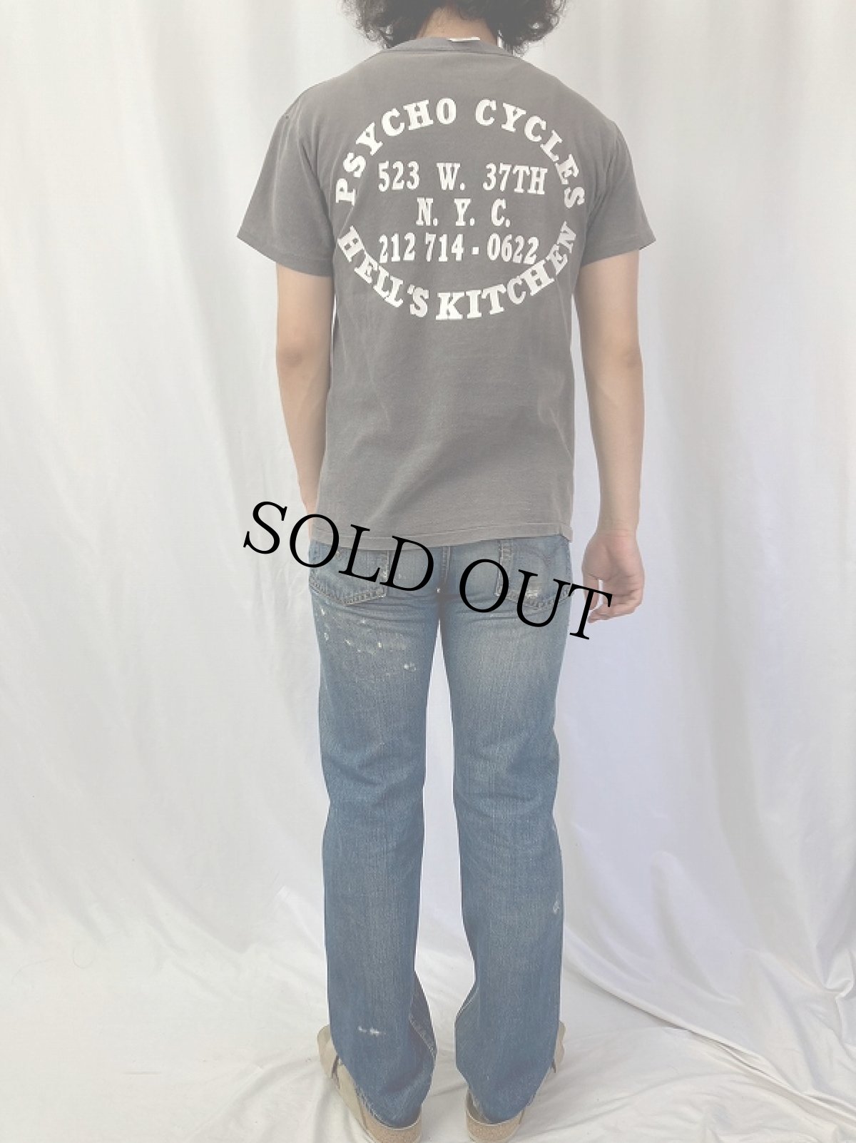 画像5: 90's PSYCO CYCLES USA製 チョッパーバイクカスタムショッププリントTシャツ S (5)