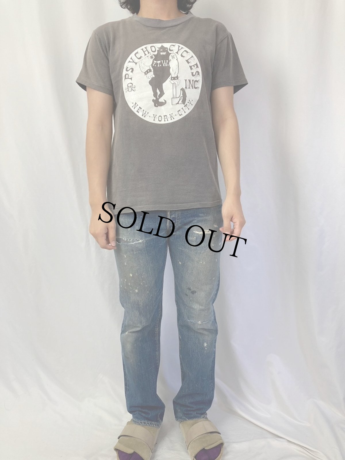 画像3: 90's PSYCO CYCLES USA製 チョッパーバイクカスタムショッププリントTシャツ S (3)