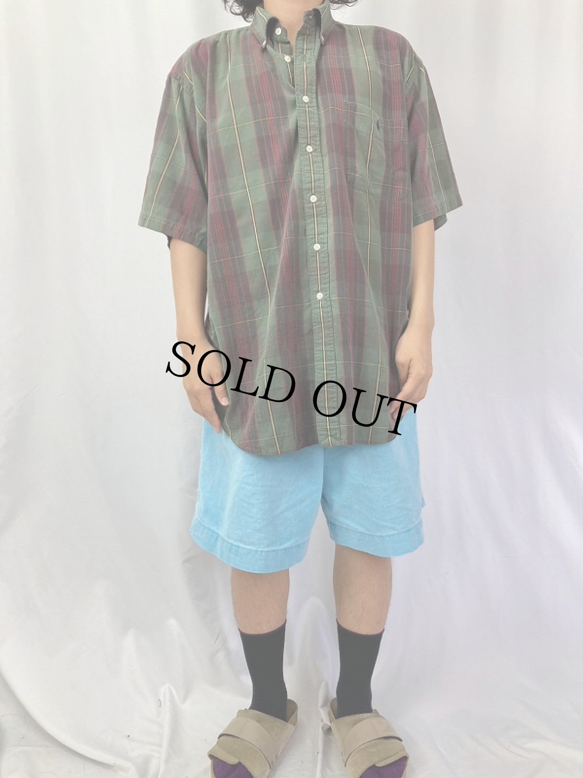 画像2: POLO Ralph Lauren "The Big Shirt" インディアンマドラスチェック柄 ロゴ刺繍ボタンダウンコットンシャツ L (2)