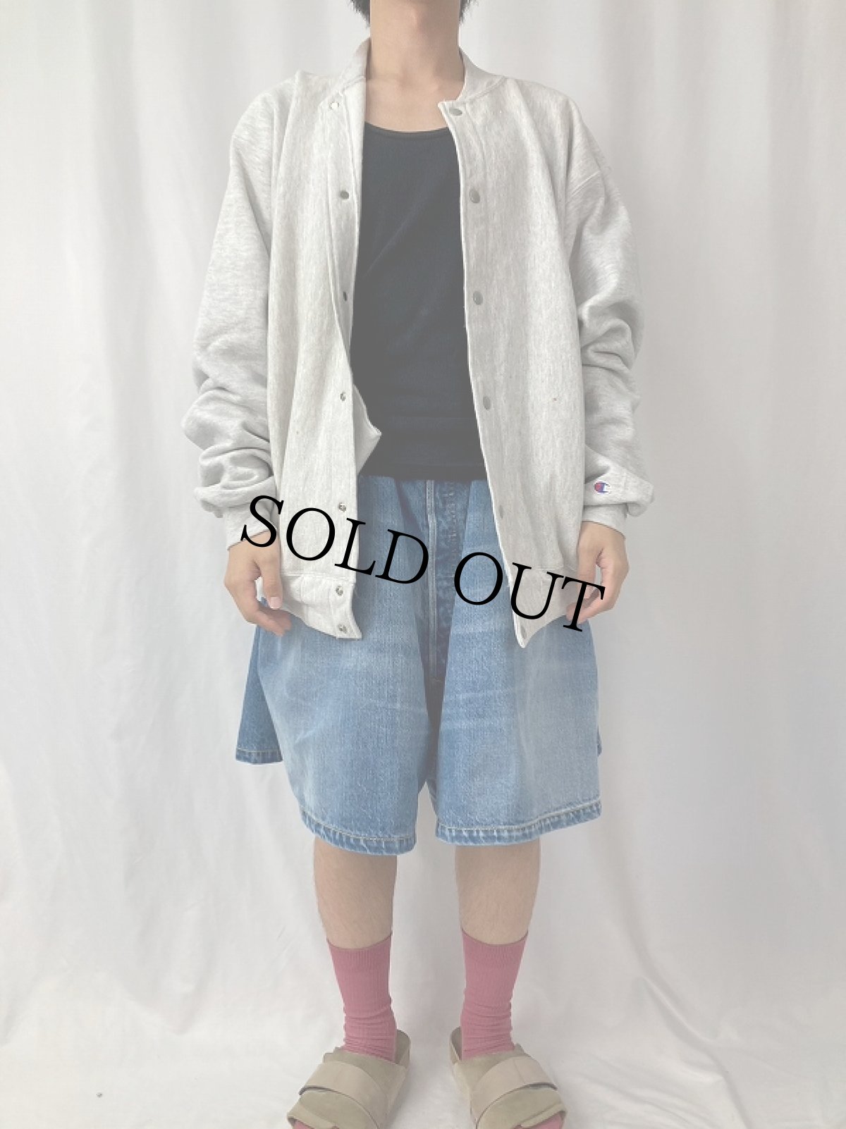 画像2: 90's Champion REVESE WEAVE スナップボタンカーディガン L (2)