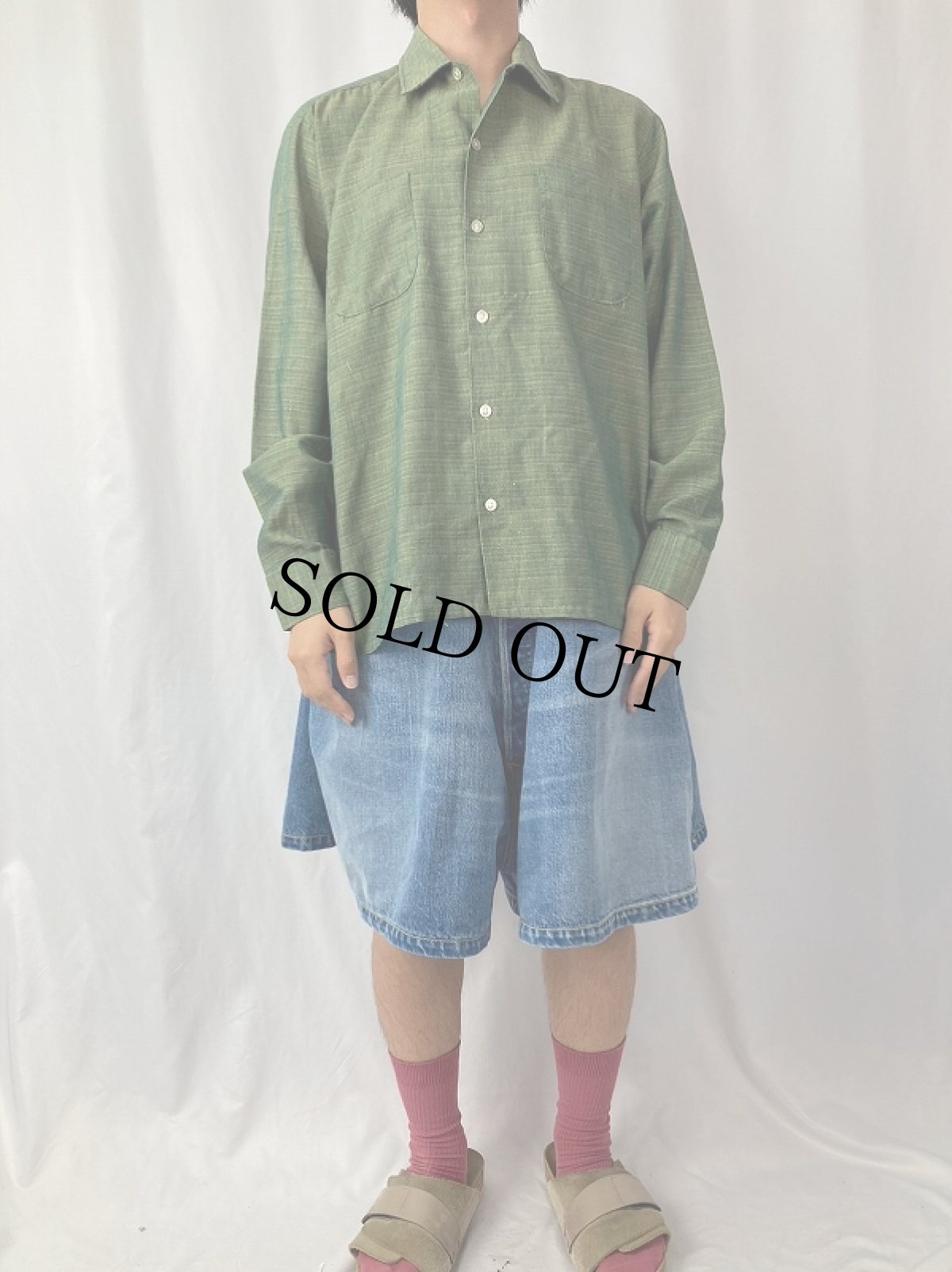 画像2: 60〜70's Sears "PERMA PREST" ポリエステル×コットン オープンカラーシャツ L (2)