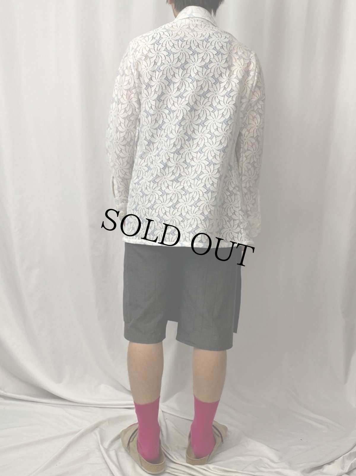 画像4: 70's CareerClub USA製 花柄レースシャツ M (4)