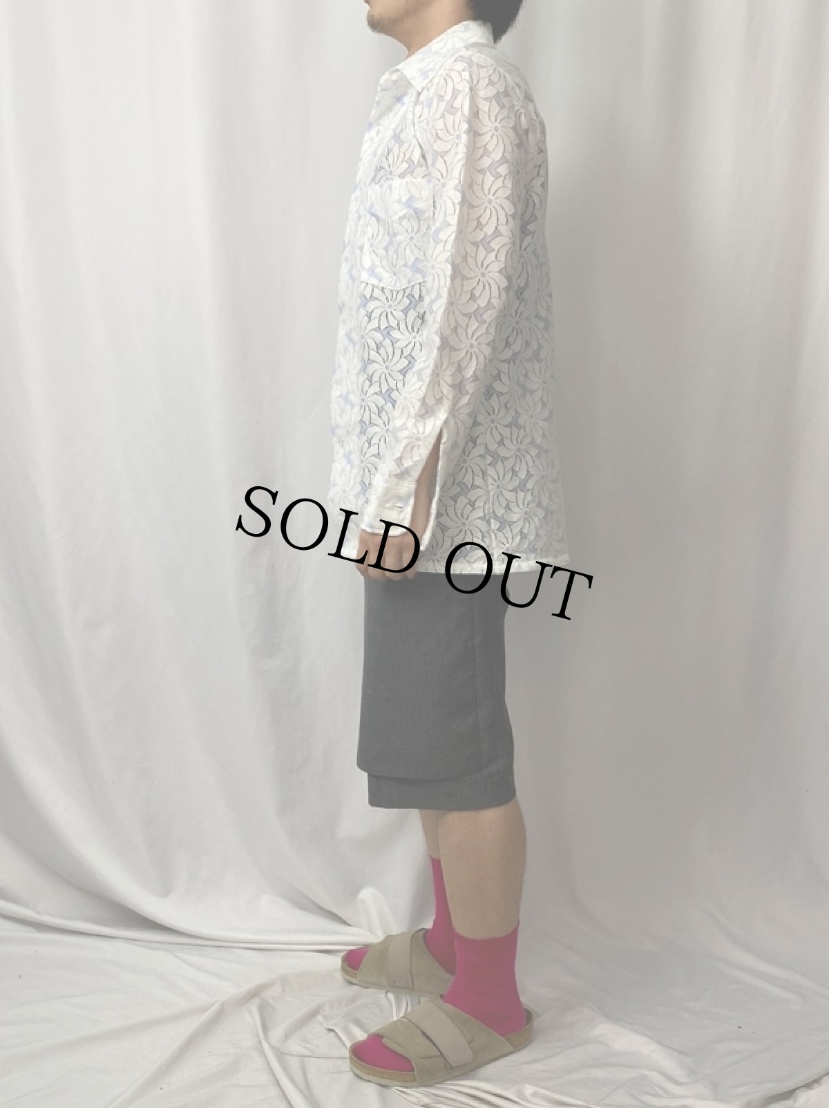 画像3: 70's CareerClub USA製 花柄レースシャツ M (3)