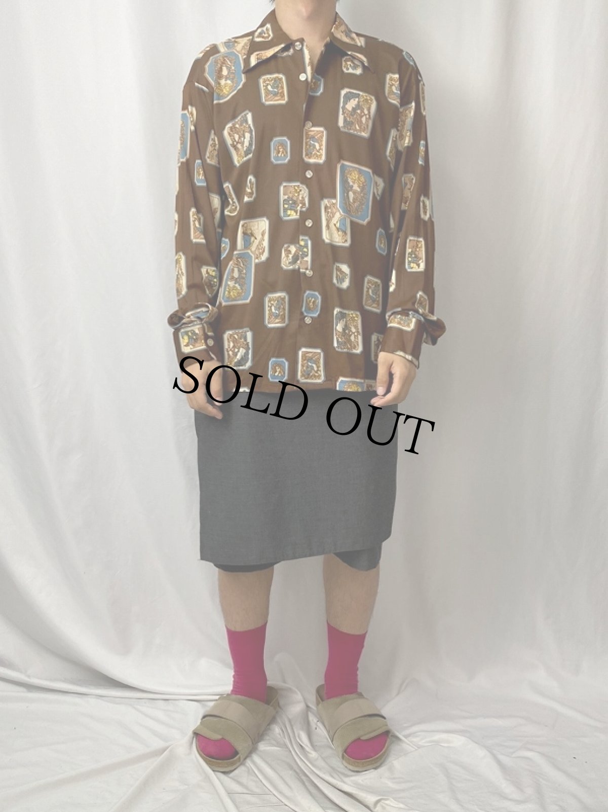 画像2: 70's JCPenny "Tapered" 総柄プリントシャツ L (2)