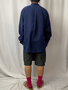 画像4: POLO Ralph Lauren "CLASSIC FIT" リネン×シルク ロゴ刺繍ボタンダウンシャツ NAVY XL (4)