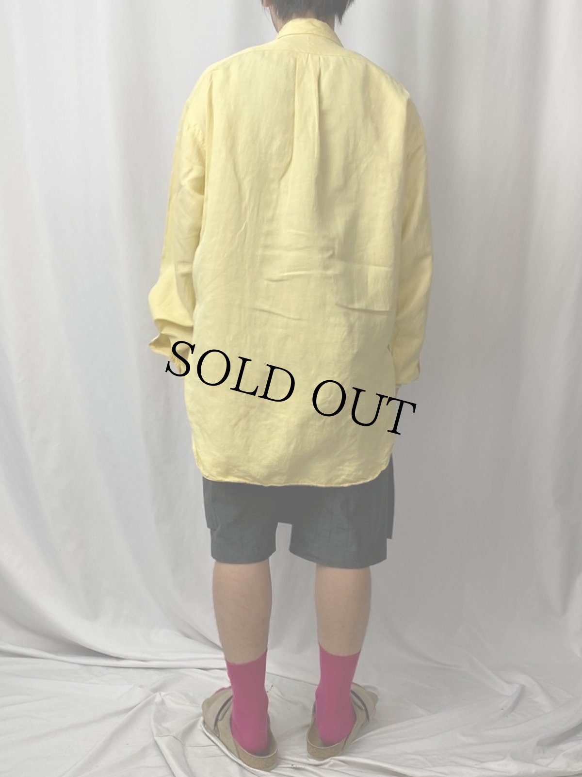 画像4: POLO Ralph Lauren "BLAKE" シルク×リネン ロゴ刺繍ボタンダウンシャツ L (4)