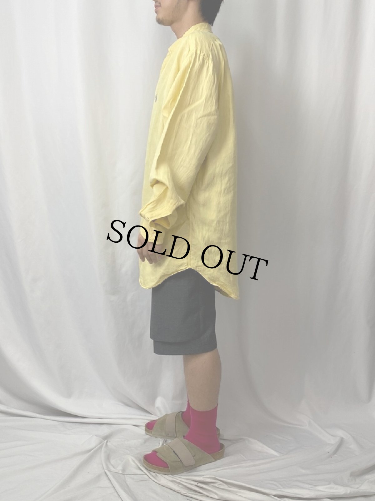 画像3: POLO Ralph Lauren "BLAKE" シルク×リネン ロゴ刺繍ボタンダウンシャツ L (3)