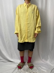 画像2: POLO Ralph Lauren "BLAKE" シルク×リネン ロゴ刺繍ボタンダウンシャツ L (2)