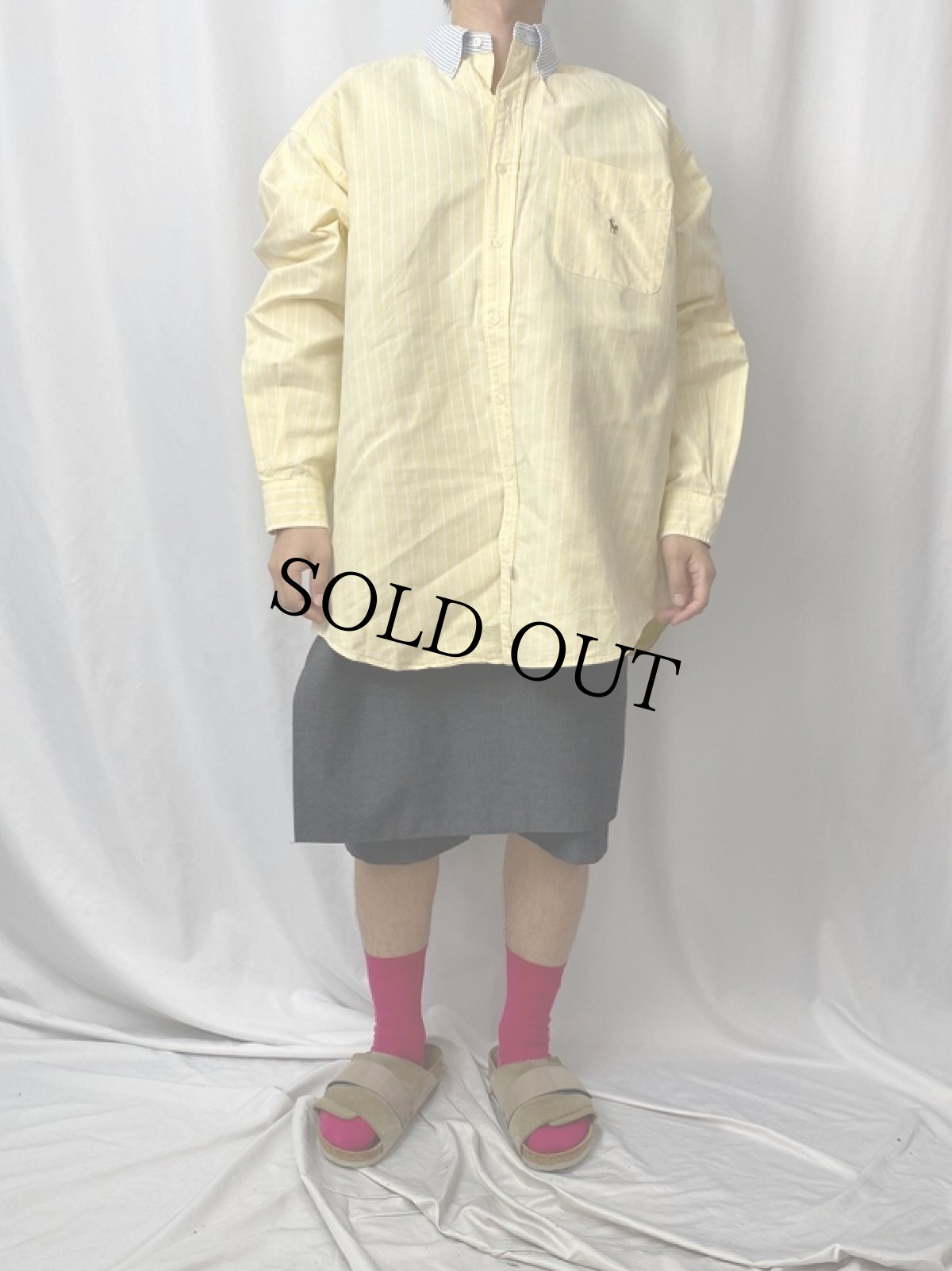 画像2: POLO Ralph Lauren "The Big Shirt" ストライプ柄 ボタンダウンコットンシャツ L (2)