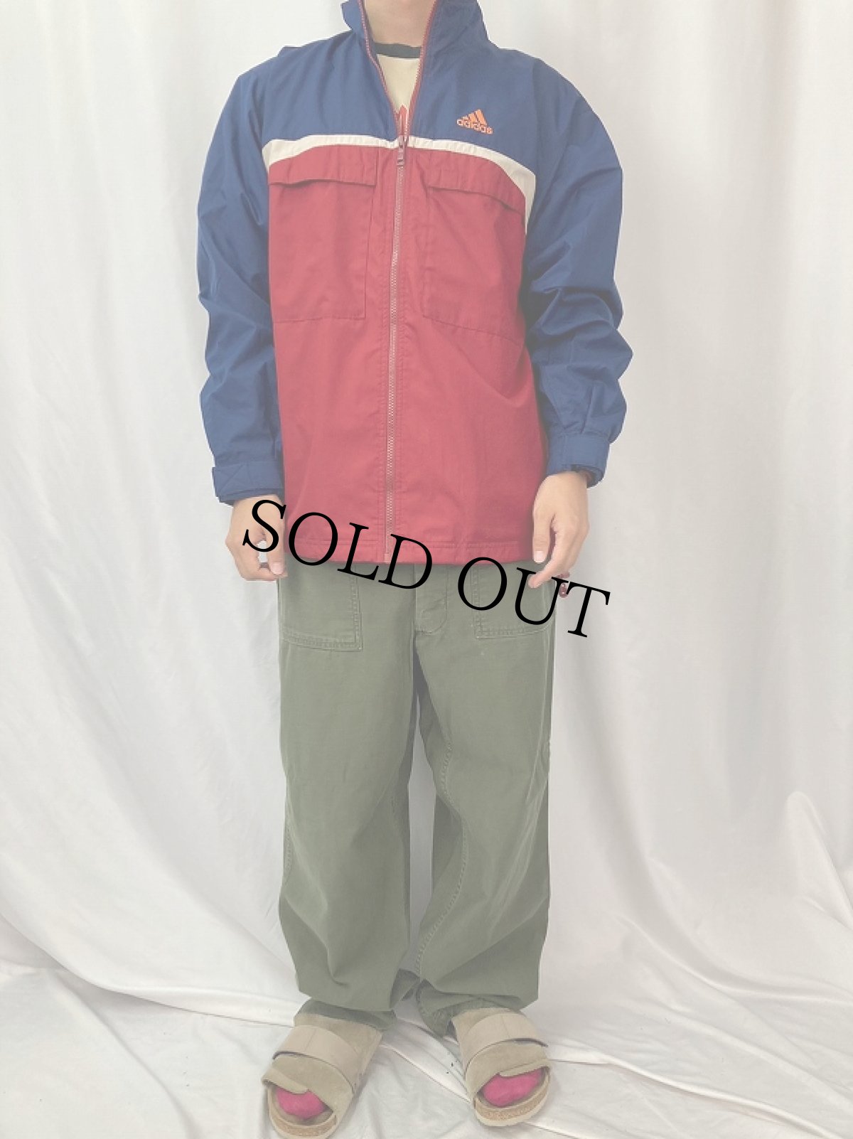 画像2: 2000's adidas ロゴ刺繍ナイロンジャケット NAVY S (2)