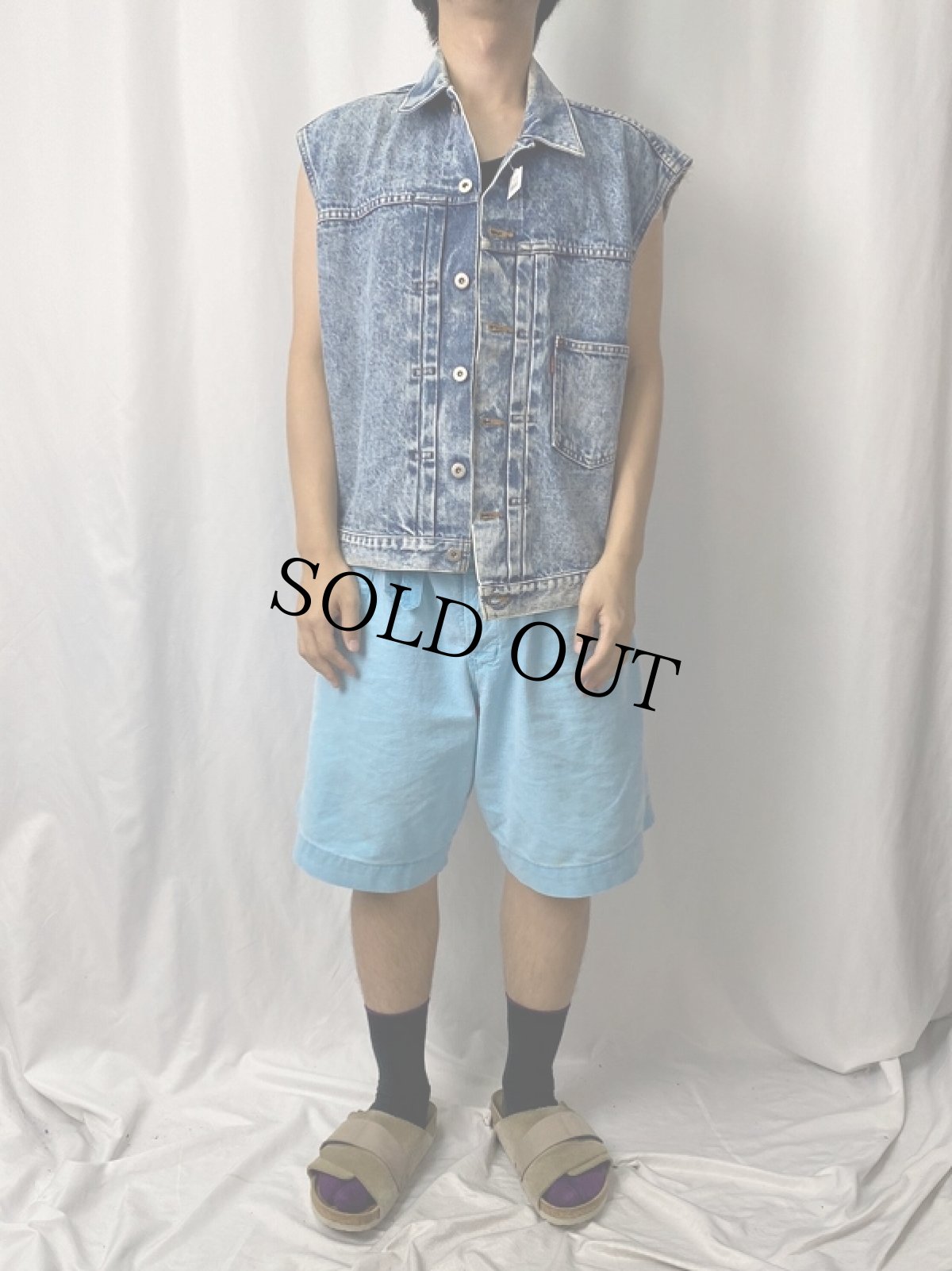 画像2: 80's Levi's 70701 JAPAN製 1st BIGE カットオフデニムジャケット 40 (2)