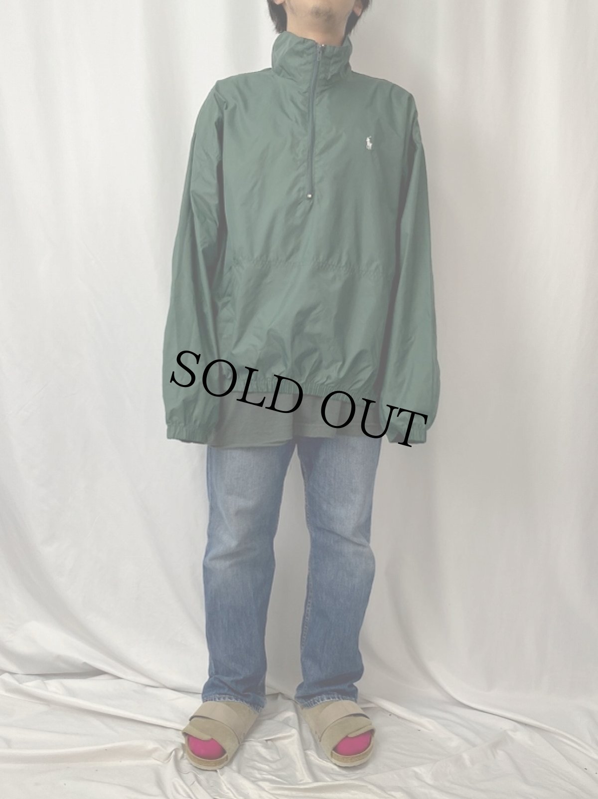 画像2: 90's POLO Ralph Lauren ロゴ刺繍 ハーフジップナイロンプルオーバージャケット (2)