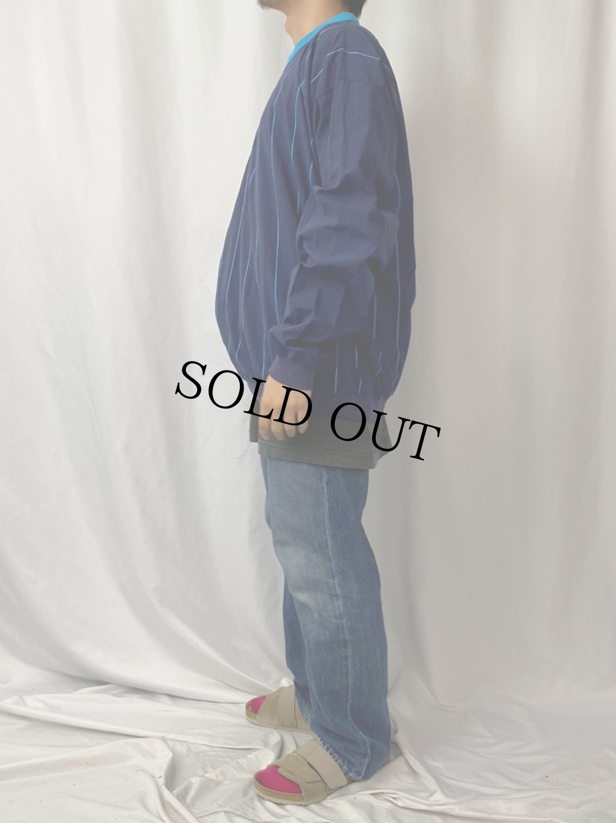 画像3: 90's Eddie Bauer ストライプ柄 ナイロンプルオーバー NAVY XL (3)