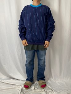 画像2: 90's Eddie Bauer ストライプ柄 ナイロンプルオーバー NAVY XL (2)