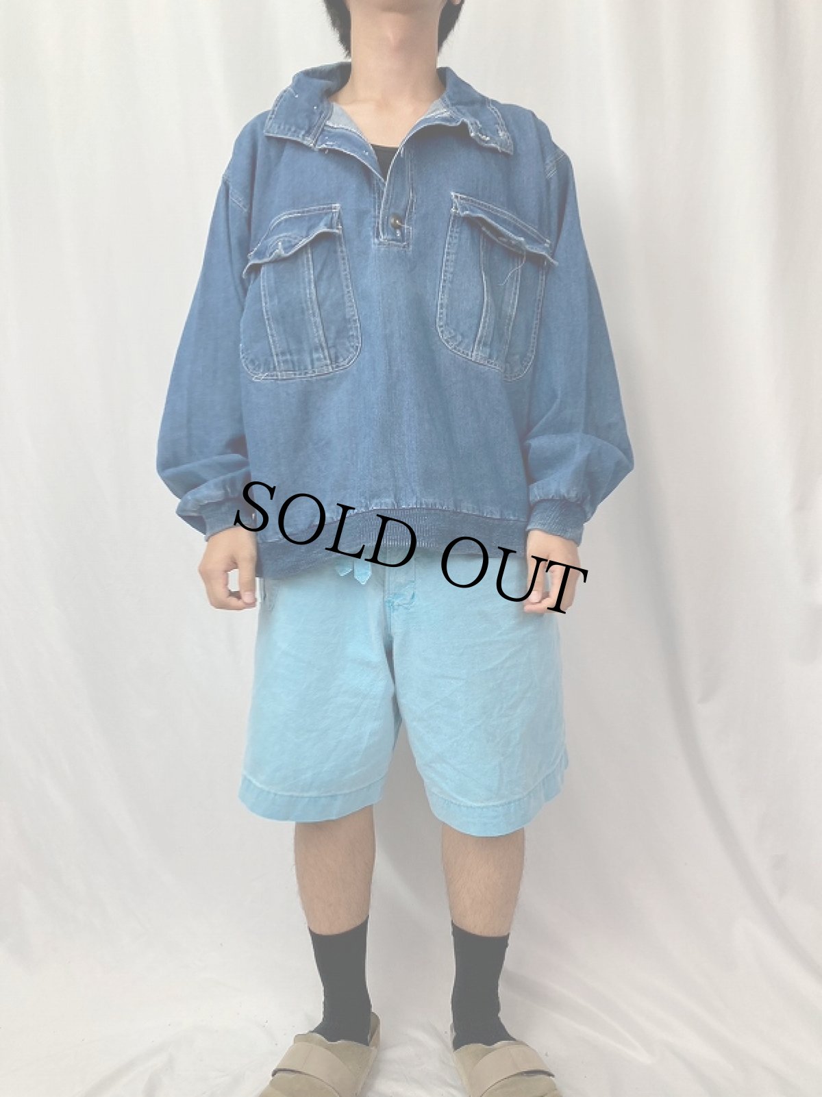 画像2: 90's NEW FAST デニムプルオーバージャケット M (2)