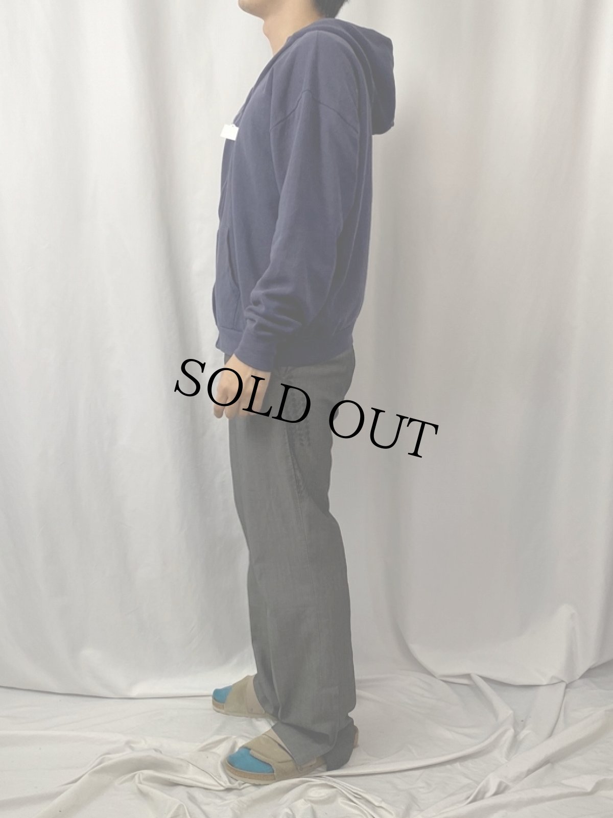 画像3: 80's sportswear USA製 無地ジップアップパーカー NAVY XL (3)