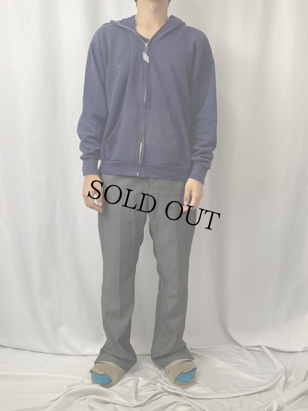画像2: 80's sportswear USA製 無地ジップアップパーカー NAVY XL (2)