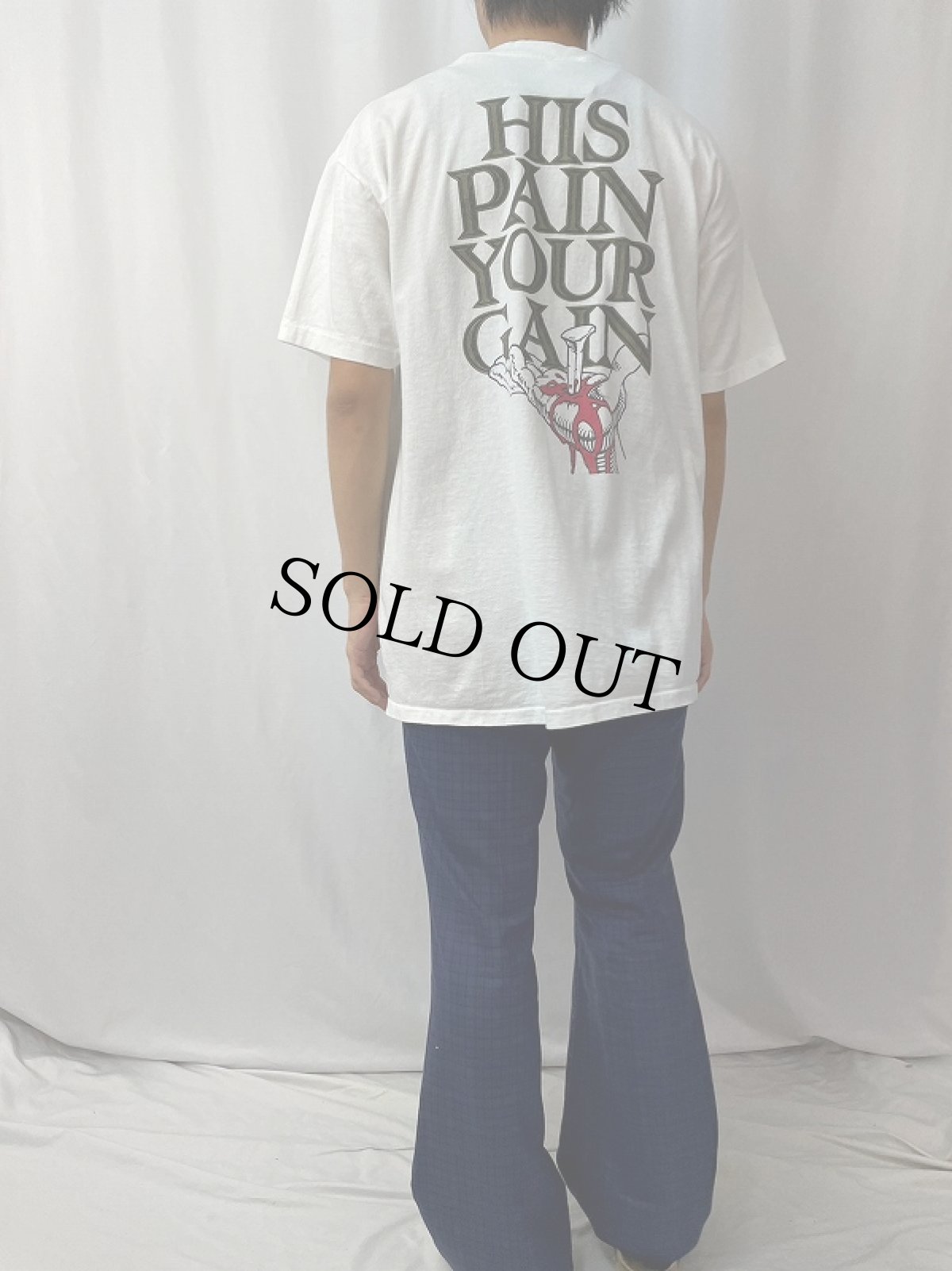 画像5: 90's LORD'S GYM USA製 "HIS PAIN YOUR GAIN" ジーザスパロディプリントTシャツ XL (5)