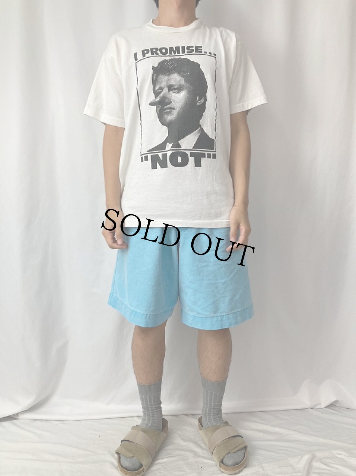 画像2: 90’s Bill Clinton USA製 “I Promise... Not” アメリカ元大統領パロディプリントTシャツ L (2)