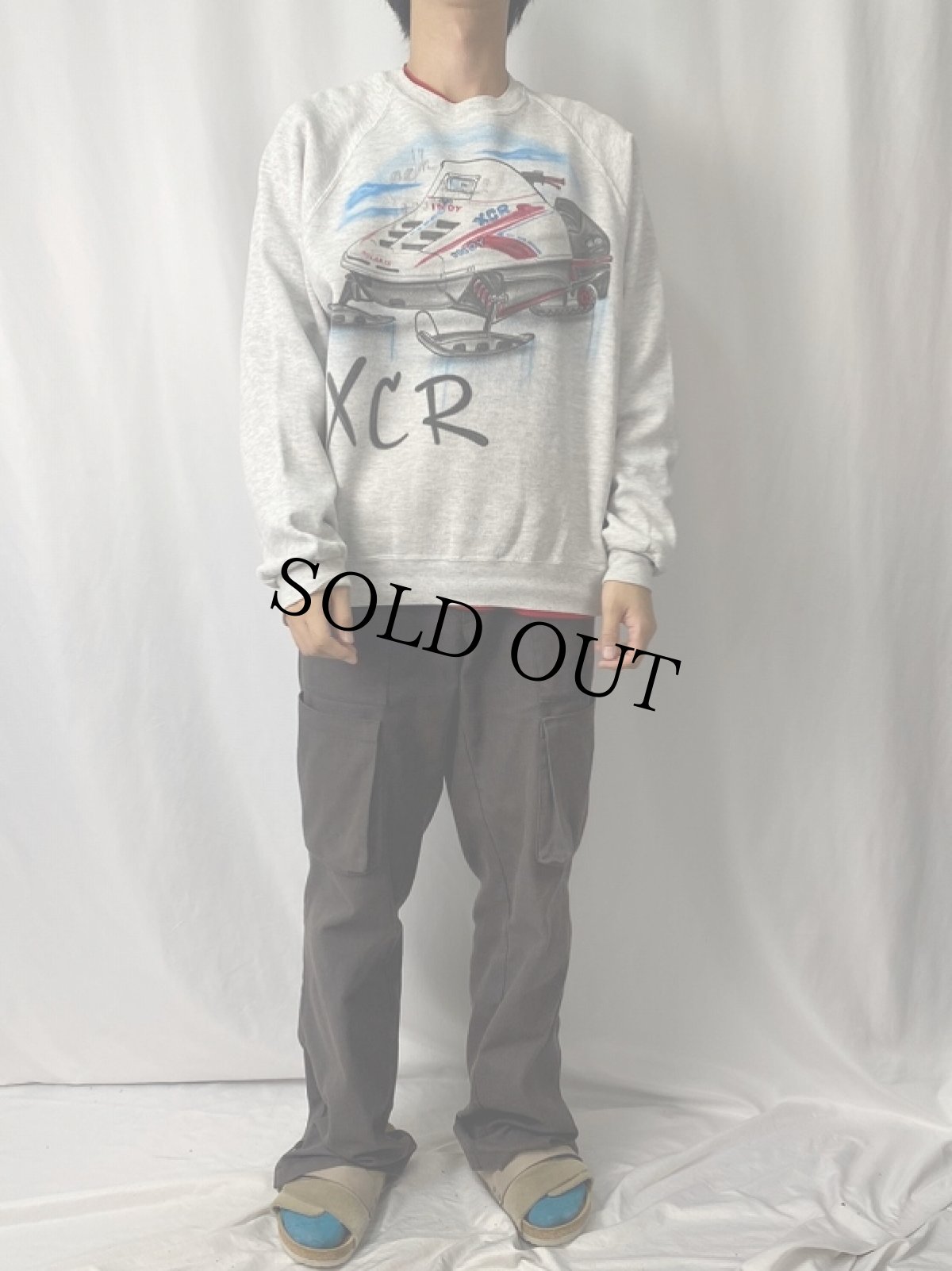 画像2: 90's POLARIS USA製 "INDY XCR" スノーモービルイラストラグランスウェット XL (2)