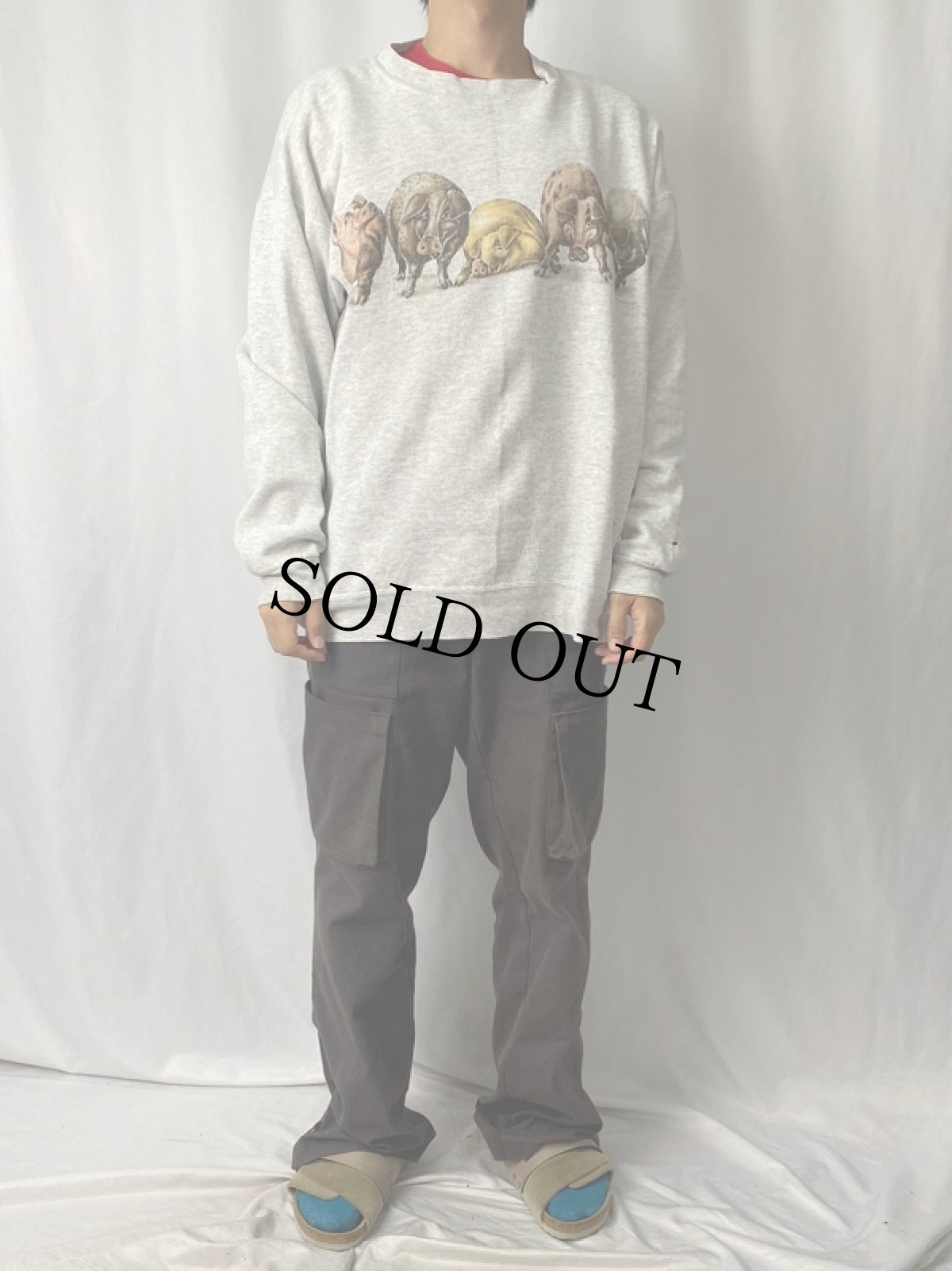 画像3: 90's USA製 ブタイラストプリントスウェット XL (3)