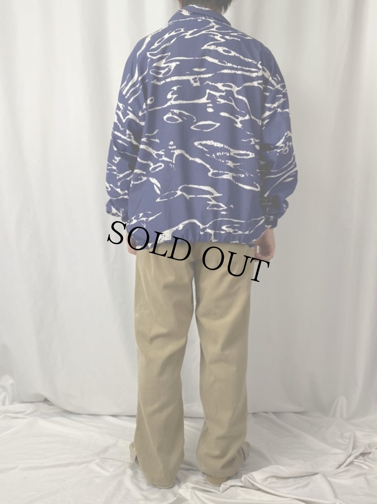 画像4: 90's Reebok ロゴ刺繍 総柄ナイロンジャケット NAVY XL (4)