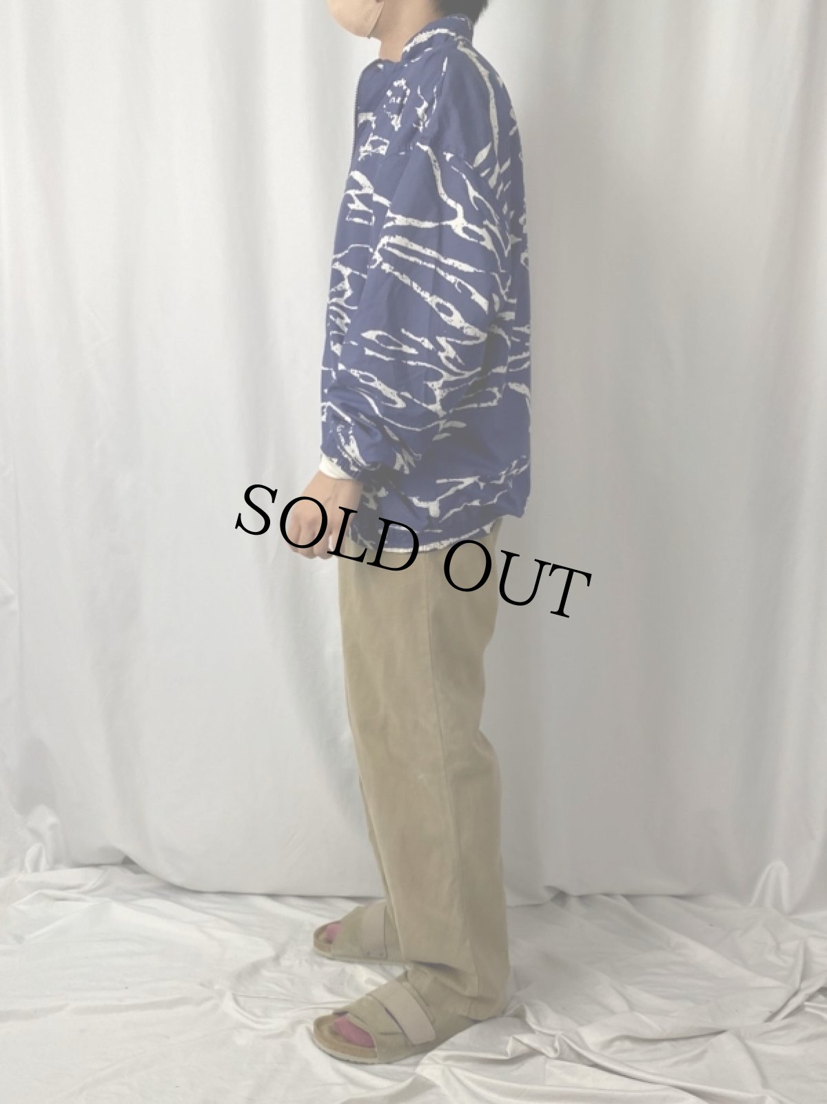 画像3: 90's Reebok ロゴ刺繍 総柄ナイロンジャケット NAVY XL (3)