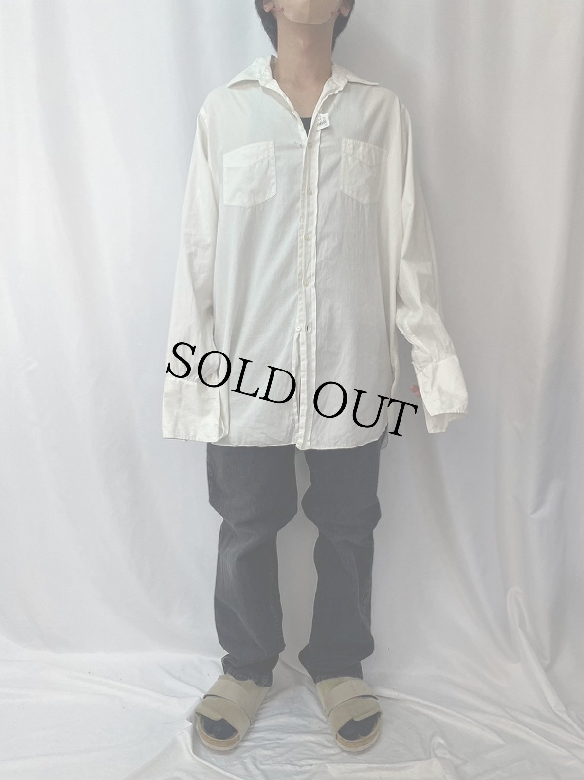 画像2: 40's〜 BELDEN・EVANS CO. ダブルカフス×マチ付き コットンドレスシャツ (2)