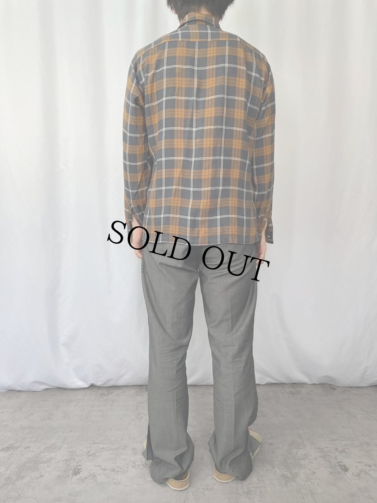 画像3: 60's KENTFIELD チェック柄 レーヨン×アセテート オープンカラーシャツ M (3)