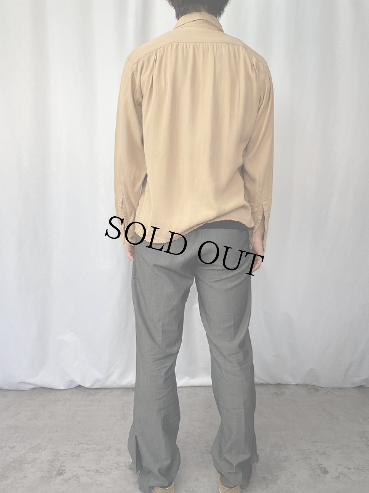 画像3: 40〜50's gold ribbon レーヨンギャバジンシャツ M (3)