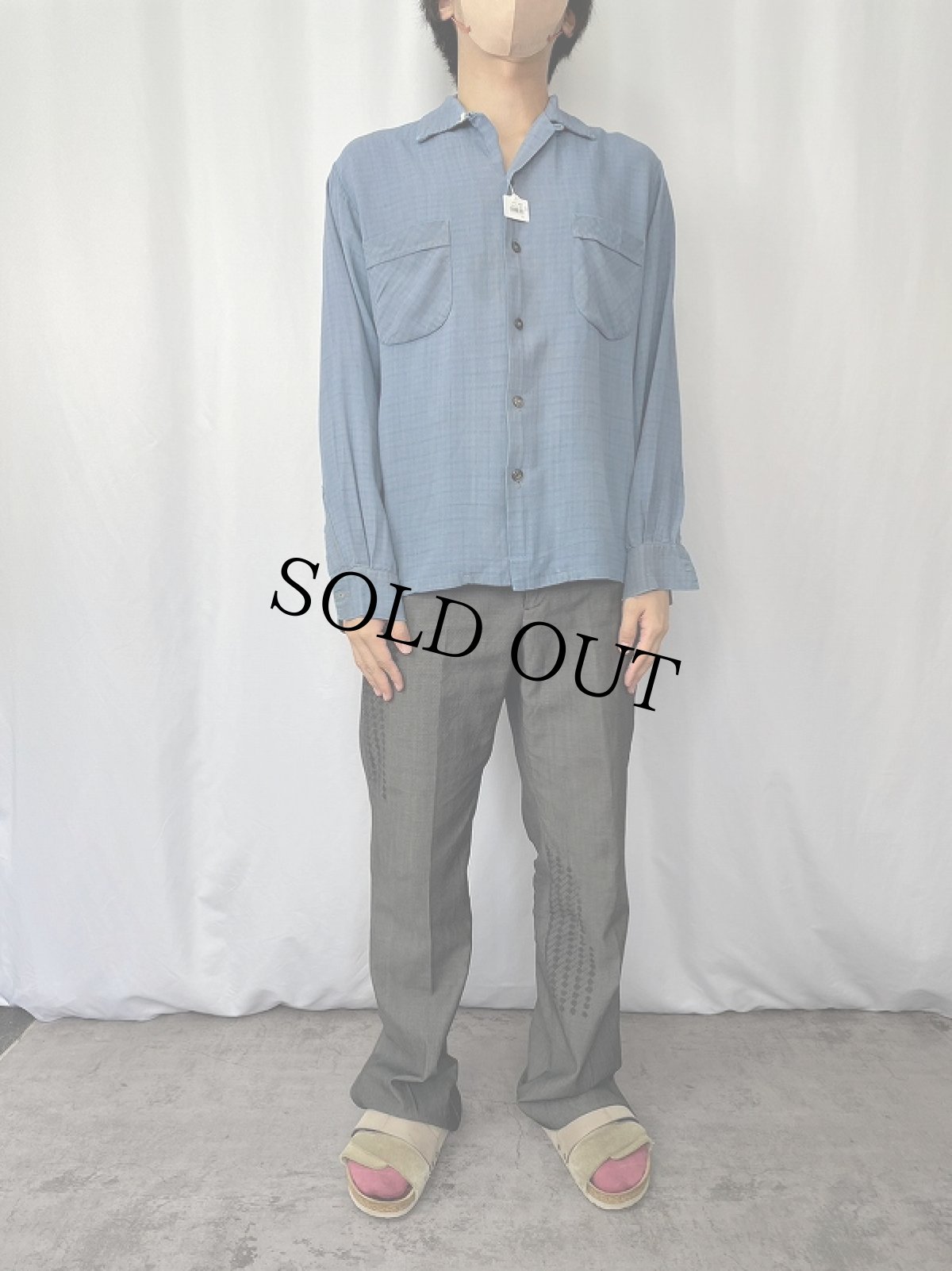 画像2: 60's Sportsman チェック柄 レーヨンオープンカラーシャツ M (2)