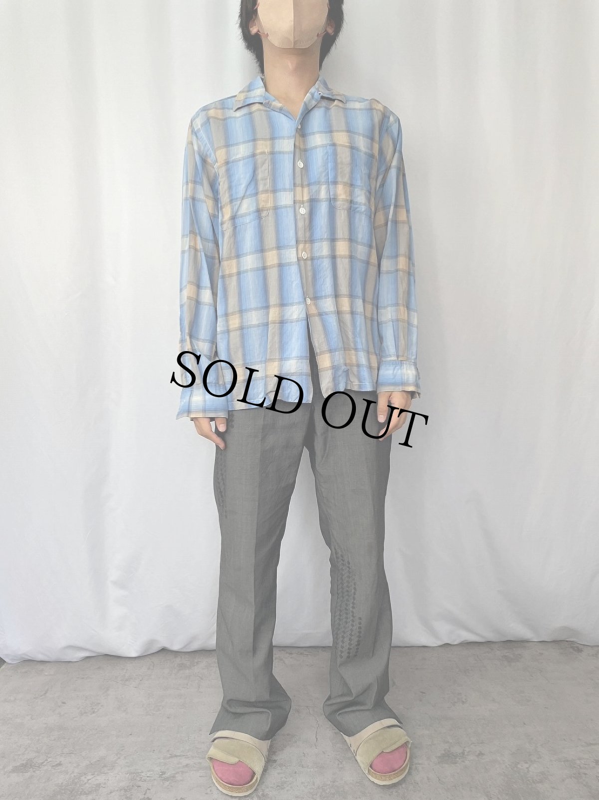 画像2: 60's Cypress of California オンブレーチェック柄 オープンカラーシャツ M (2)