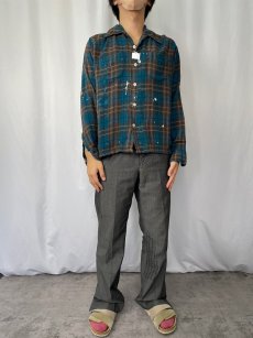 画像2: 70's TOWNCRAFT JCPenny チェック柄 ペンキペイントレーヨンオープンカラーシャツ M (2)