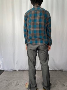 画像3: 70's TOWNCRAFT JCPenny チェック柄 ペンキペイントレーヨンオープンカラーシャツ M (3)
