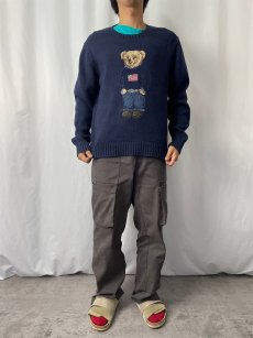 画像2: POLO Ralph Lauren "RL" ポロベア コットン×リネン ニットセーター NAVY L (2)