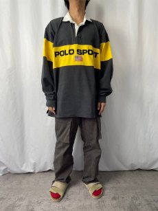 画像2: 90's POLO SPORT Ralph Lauren 星条旗刺繍 切り替えデザイン ラガーシャツ BLACK XL (2)
