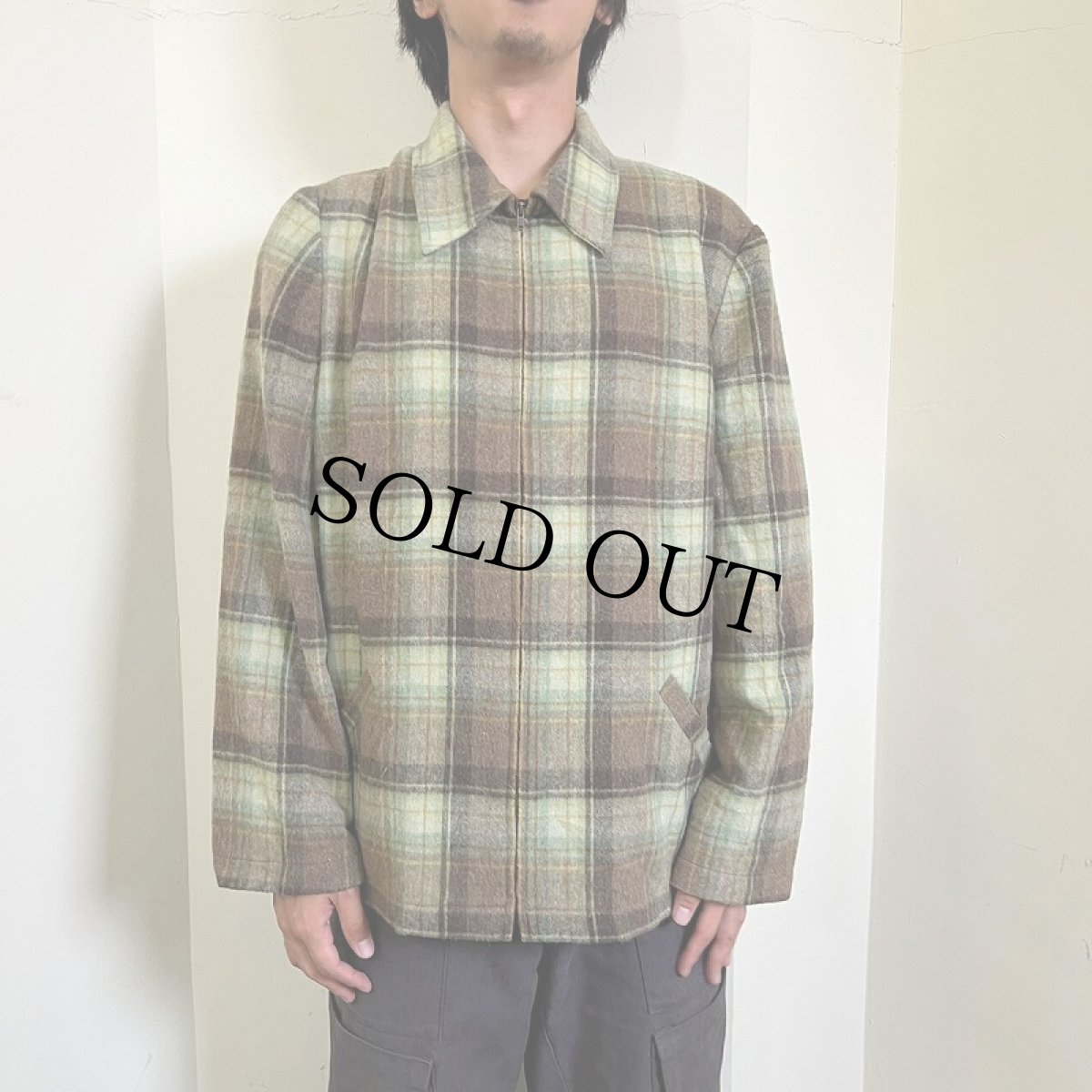 画像2: EVAN-PICONE チェック柄 ウール×アクリル×ポリエステル ジップジャケット SIZE18 (2)