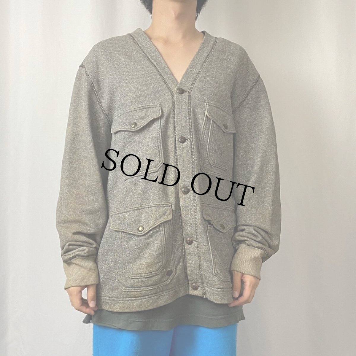 画像2: POLO Ralph Lauren "RLPC" ネイティブ柄 エルボーパッチ付きスウェットカーディガン L (2)