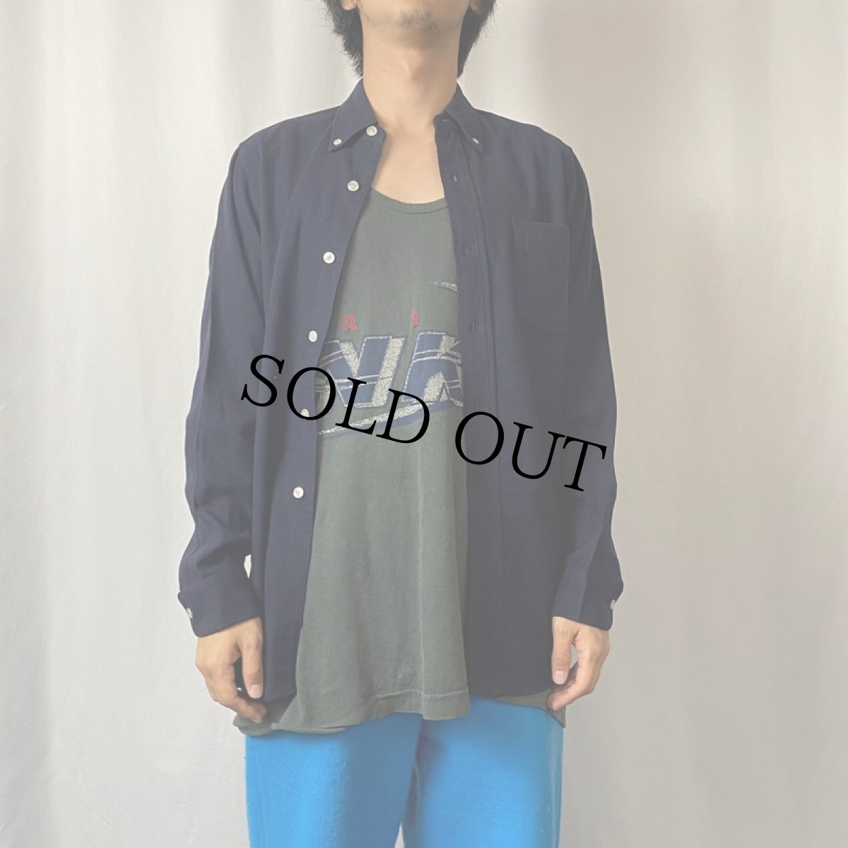 画像2: 50's PENDLETON ボタンダウンウールシャツ NAVY S (2)