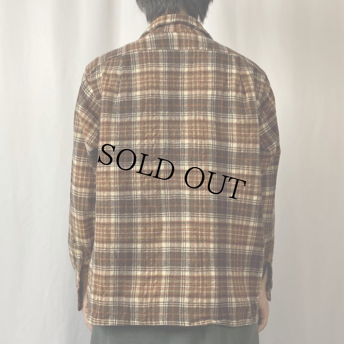 画像3: 70's PENDLETON USA製 "MAGNUM 2X LONG" チェック柄 オープンカラーウールシャツ (3)