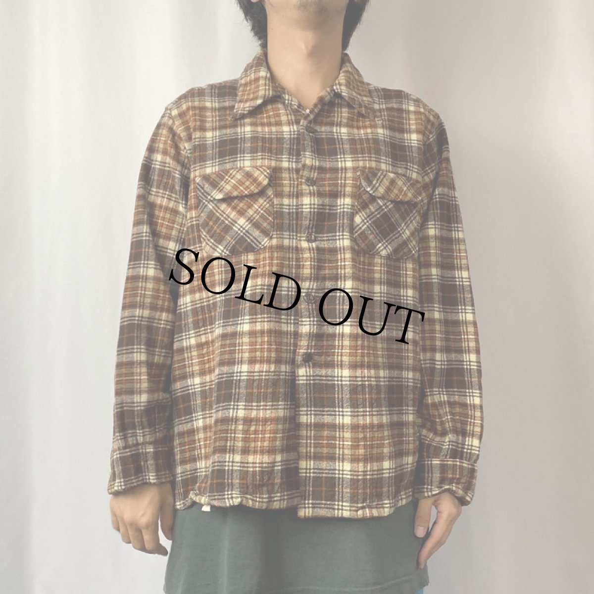 画像2: 70's PENDLETON USA製 "MAGNUM 2X LONG" チェック柄 オープンカラーウールシャツ (2)