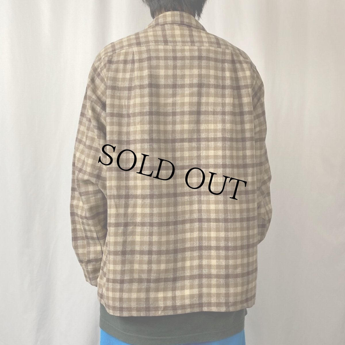 画像3: 50's PENDLETON チェック柄 オープンカラーウールシャツ L (3)