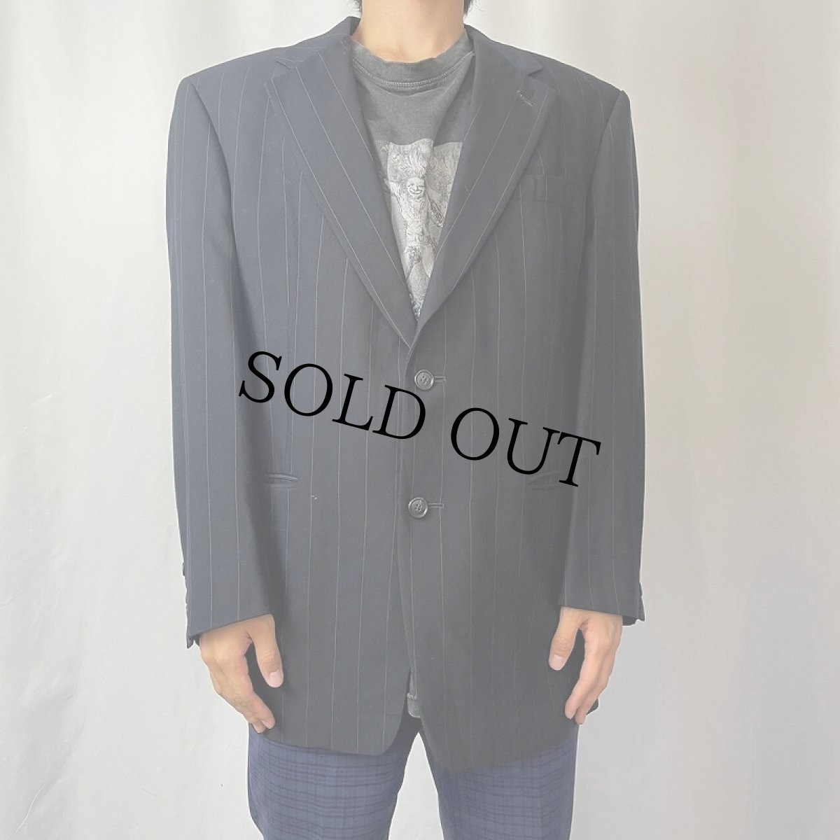 画像2: 80〜90's Burberrys' ストライプ柄 テーラードジャケット BLACK SIZE40R  (2)